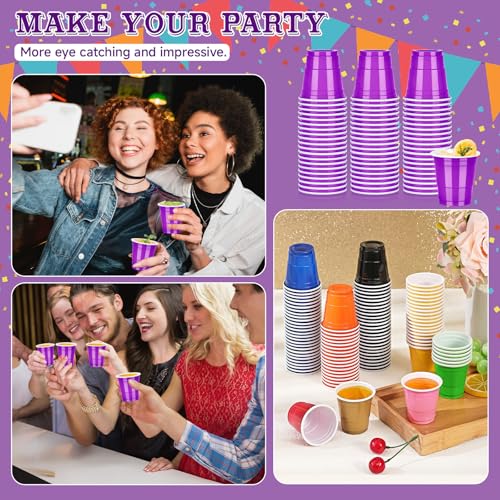 Pineburg 100 Pack 2oz Carnival Plastic Shot Cups, Purple Plastic Shot Glasses, Mini Disposable Cups for Parties Valentine'...