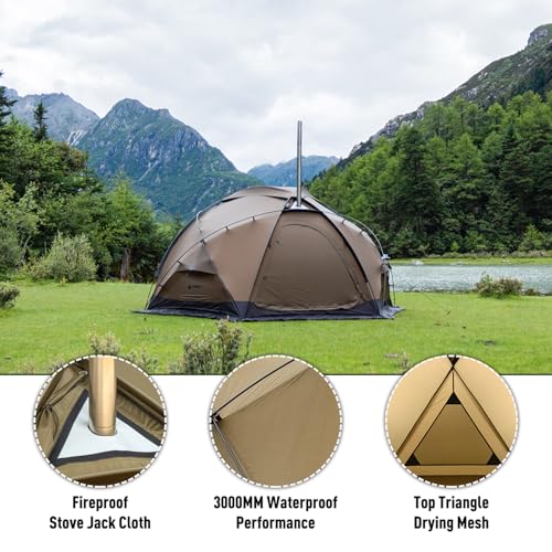 Camping Hot Tent Dome Tent Freestanding Wood Stove Tent, POMOLY Dome X6 4 Season Tent for 2-4 Person Backpacking, Hiking, ...