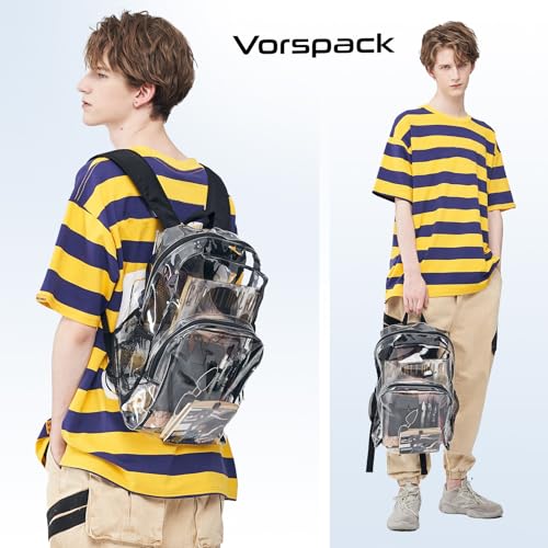 Vorspack Clear Backpack Heavy Duty PVC Transparent Backpack with Reinforced Strap Stitches & Large Capacity for College Wo...