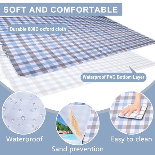ALLBFENG 80"x60" Waterproof Sandproof Picnic Mat - Portable Foldable Outdoor Blanket for Beach, Park, Travel & Indoor Use...