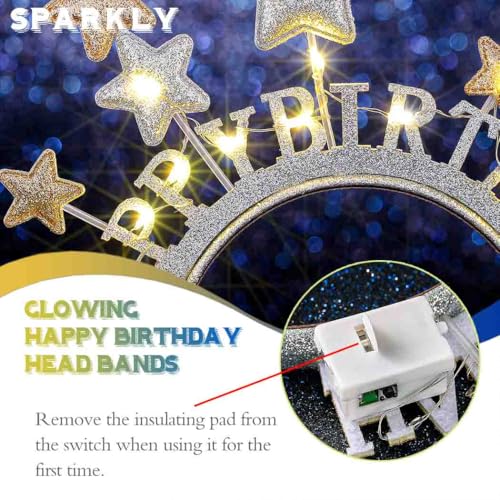 Aceorna Light Up Stars Headbands LED Gold Birthday Hairbands Glowing Happy Birthdays Crowns Head Bands Glitter Birthday Ha...