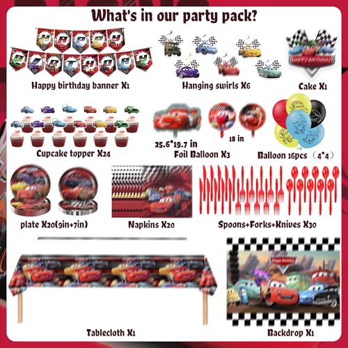 123 PCS Theme Birthday Party Decorations Set Include Tablecloth, Paper Tableware, Birthday Banner, Foil Balloons, Backdro...