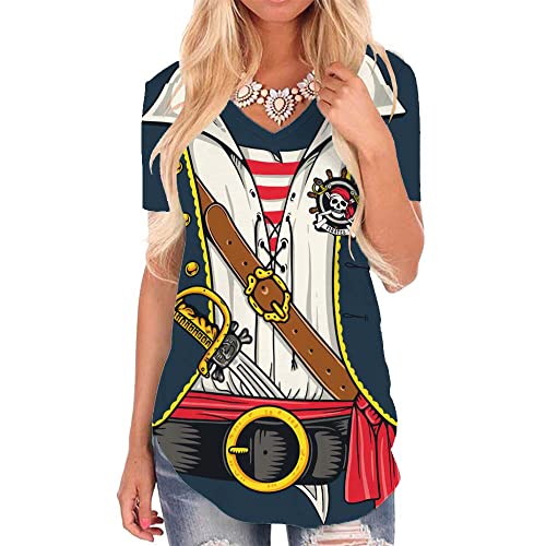 KYKU Pirate Shirt Costume Women V Neck Funny 3D Print Graphics Novelty Clothing