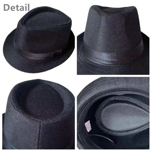 5 Pack Bulk Cuban Fedora Sun Hats Men with Adjustable Strap, Short Brim 1920s Unisex Party Costume Hats Women.