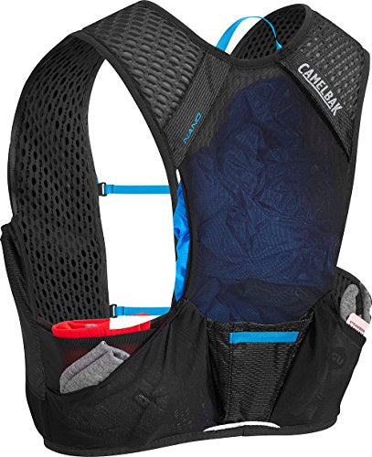 CamelBak Nano Vest 17 oz Quick Stow Flask Hydration Pack, Small, Black/Atomic Blue