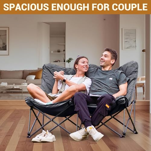 KingCamp Double Camping Chair Oversized Padded Chairs Folding Portable Loveseat Heavy Duty Comfy Camp Chair for Outdoor La...