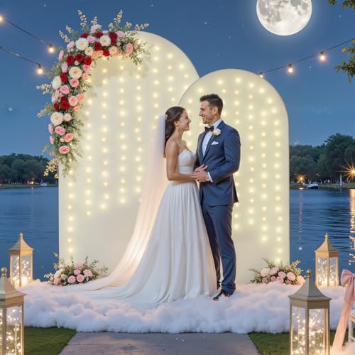 Ivory 7.2FT Arch Backdrop Cover with Lights String Wedding Arch Covers Stretchy Backdrop Party Baby Shower Bridal Shower P...