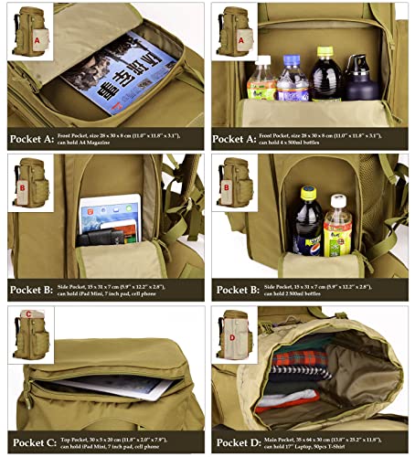 VanBasic Hiking Backpack 70L Large 85L Tactical Backpack MOLLE Military Trekking Rucksack Black