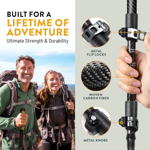 Lightweight Collapsible Trekking Poles for Kids (Pink) & Carbon Fiber Aluminum Walking Sticks with Cork Grips (Black) with...