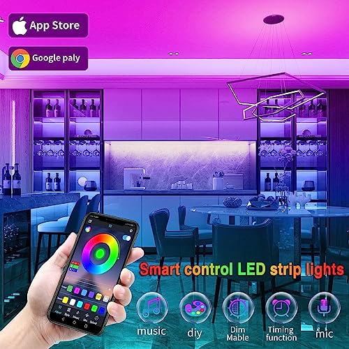 REEMEER Led Lights 100ft Smart APP Control Music Sync Strip Lights RGB Color Changing Strips with Remote, for Bedroom Kitc...