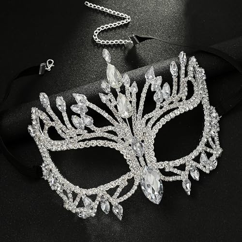 XSBODY Bling Rhinestone Masquerade Mask For Women Ball Costume Crystal Face Mask Carnival Jewelry