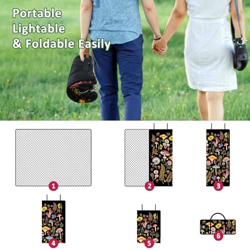 Mushroom Picnic Blankets Waterproof Foldable Picnic Outdoor Blanket 80"x 80" Picnic Mat 3-Layer Thicking Outdoor Foldable ...