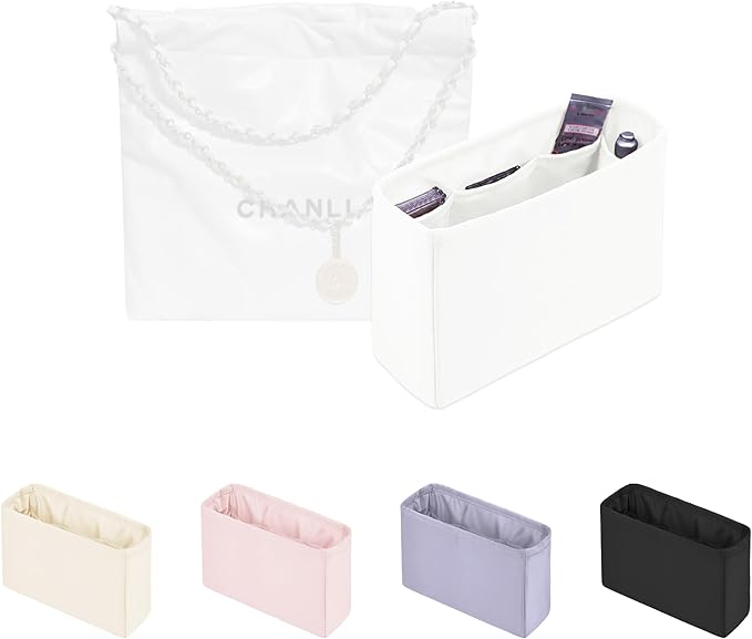 Purse Organizer Insert for Chanel 22 Bag, Satin Luxury Bag Insert, Large Capacity Pouch with Practical Pockets, Portable Purse Shaper(Blanc, 22 Jumbo)