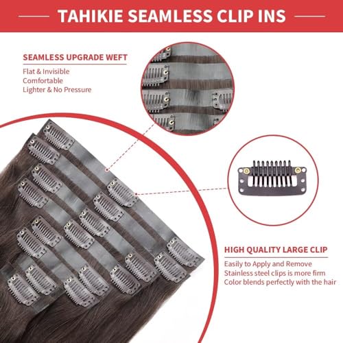 Seamless Clip in Hair Extensions Human Hair 120g 8pcs Straight Dark Brown Clip in Hair Extensions for Women 100% Remy Human Hair Extensions(20inch,#2 Dark Brown)