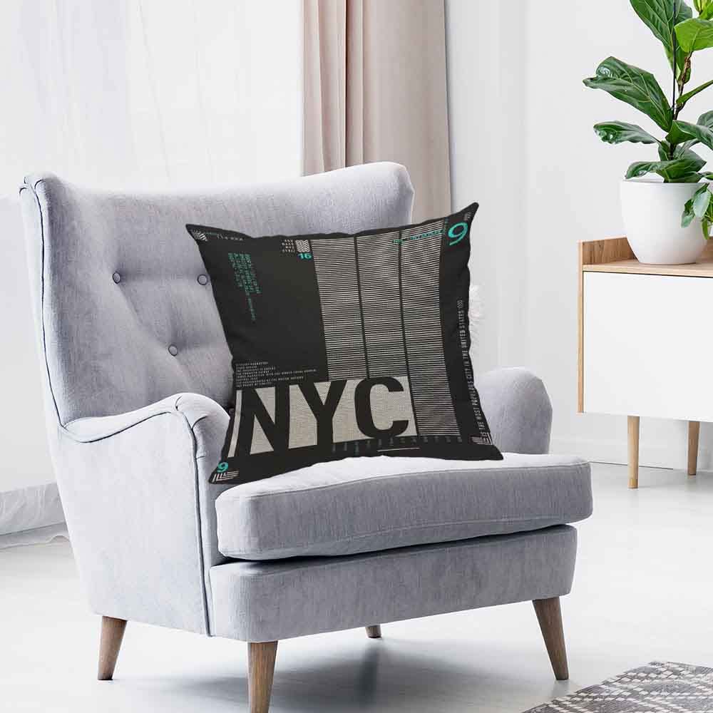 HOSNYE New York District Throw Pillow Case Cushion Covers NYC City Building City Logo Cotton Linen for Couch Bed Sofa Car Waist 18 x 18 inch