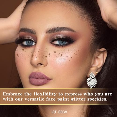 XZMeiLun 8Ps Face Glitter Speckles Patches, Brown Glitter Freckles Face Tattoo, Glow Up Makeup Patches, Cute Glitter Makeu...