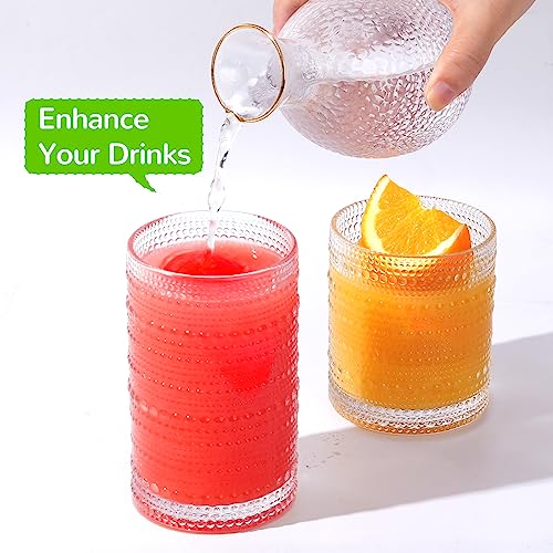 Lvtrupc Vintage Hobnail Drinking Glasses Set of 12-14 oz Old Fashioned Water Glass Cups & 11 oz Cocktail Glasses, Aestheti...