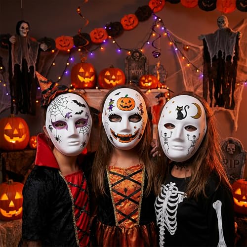 50 Pcs DIY Full Face Masks Bulk, Blank White Paintable Paper Mache Mask, 2 Sizes Paintable White Plain Mask, Craft Masks B...