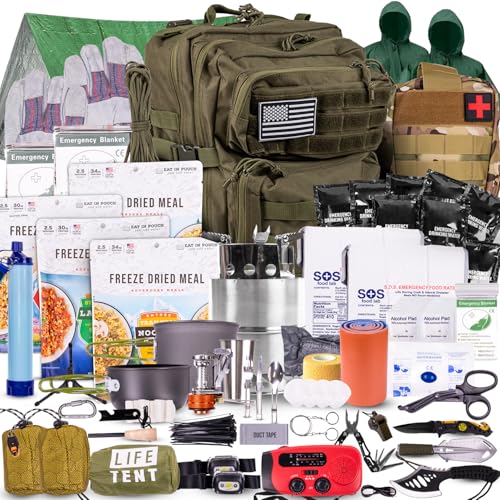 TacPreps 72-Hour Survival Kit | Emergency Bug Out Bag with First Aid, Water Filter, Food, Tools | 45L Tactical Backpack fo...
