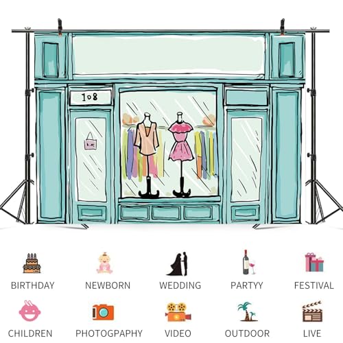 ASDCXZ 10x8ft Shop Backdrop Boutique Clothing Store Photography Background Shopping Mall Merchandise Window Showroom Dress...