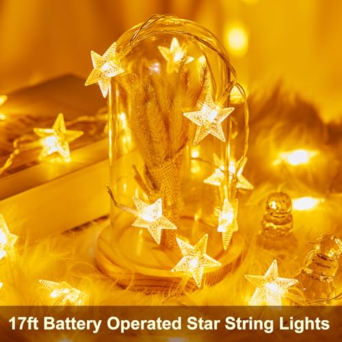 Minetom Star String Lights Battery Operated - 17 ft 50 LED Star Fairy String Lights with Timer, Waterproof for Indoor Bedr...