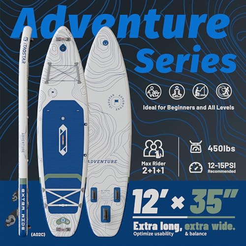 iTAOSTAR Adventure 12’×35"/39" Extra Wide Paddle Board, One-Stop Premium SUP Board Accessories, Tailored 5 Fins, Stable In...