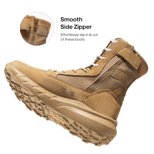 NORTIV 8 Men's Breathable Tactical Military Work Boots Side Zipper Leather Lightweight Hiking Motorcycle Combat Boots 8 In...