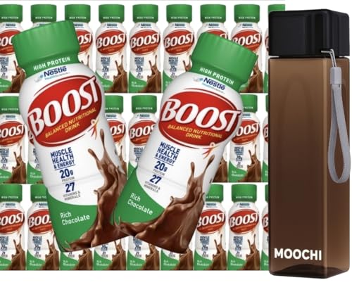 Boost- High-Protein Ready-to-Drink Chocolate Beverage 28 Count with Free Reusable Water Bottle — Custom bundled by MOOCHI