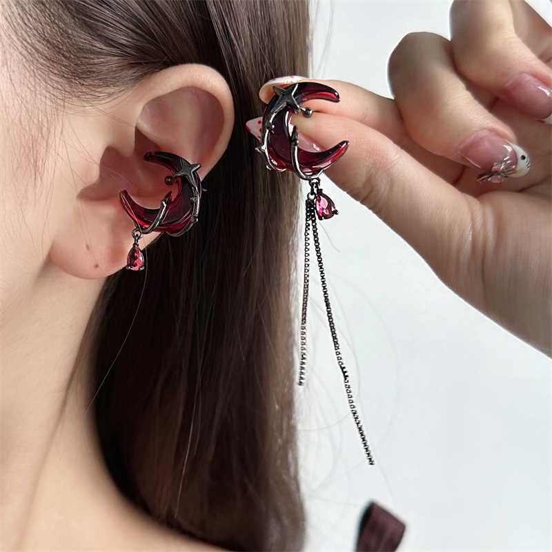 KURTCB Gothic Moon Earrings Necklace Goth Vampire Blood Moon Thorns Huggie Earring Necklacee Witch Costume Asymmetrical Dangle Drop Earring Jewelry for Women (Earrings)