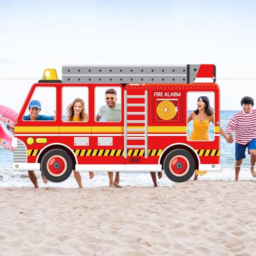 Firetruck Party Decorations Firefighter Photo Booth Props Firetruck Birthday Backdrop Selfie Frame Party Decor 66 x 35 Inc...