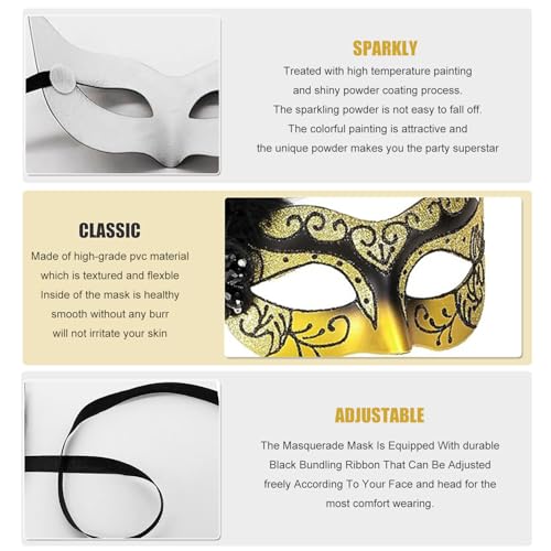 Masquerade Mask for Women Shiny Venetian Mask for Halloween Mardi Gras Costume Party Ball with Feather flower dec.