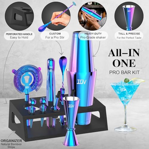 IOV Cocktail Shaker Set: 12-Piece Mixology Bartender Kit Bar Set | 18oz & 28oz Boston Shaker Drink Mixing Tools for Home w...