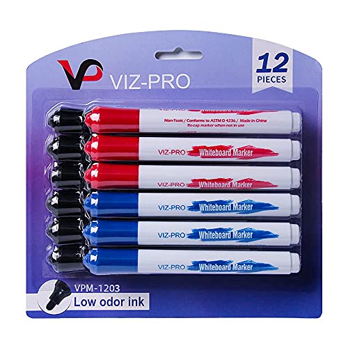 VIZ-PRO Double-Sided Magnetic Stand Whiteboard 48 X 24 Inches, Aluminium Frame & Stand, with 12-Count Markers