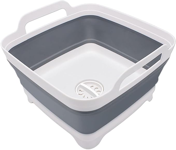 2.4 Gal(9L) Collapsible Dish Basin with Drain Plug, Space Saving Outdoor Multiuse Foldable Sink Tub, Dishpan, Kitchen Stor...