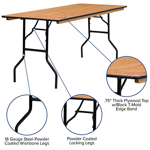 Flash Furniture Gael 6' Wood Folding Training and Event Table, Rectangular Folding Training Table with Smooth Clear Coated...