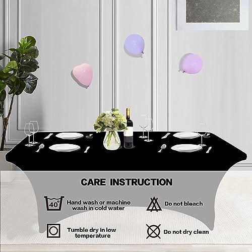 IVAPUPU 2 Pack 6FT Table Cloth for Rectangular Fitted Events Stretch Black Table Covers Washable Spandex Tablecloth Protec...