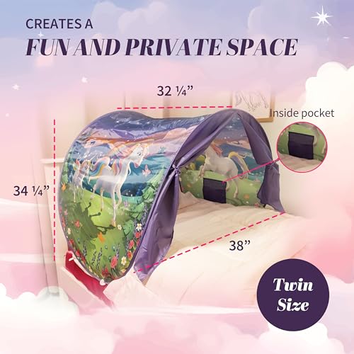 Dream Tents Unicorn Themed Toddlers Canopy Tent for Bed | Magical Glow-in-The-Dark Elements & Friendship Affirmations | Co...