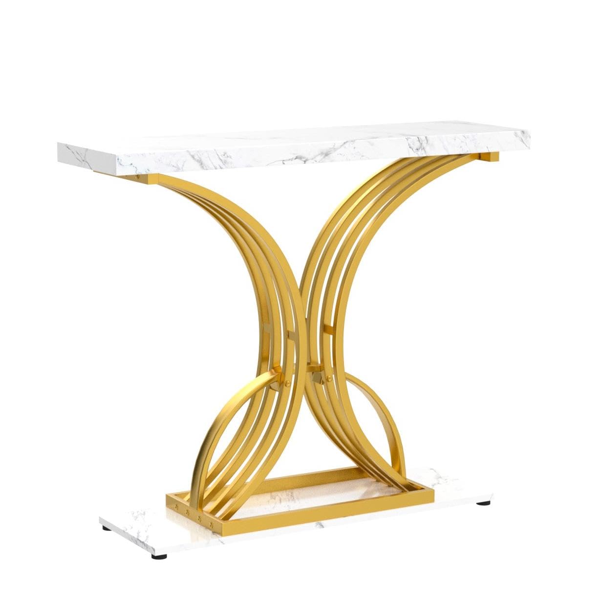 YITAHOME Gold Console Table, Modern Hallway Table, 40 inch Entryway Narrow Sofa Table for Living Room, Hallway, Entryway, Faux Marble White