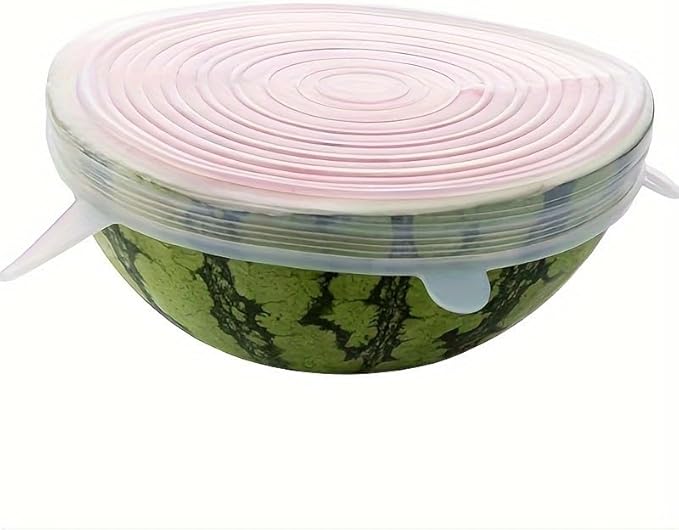 6-Pack Reusable Bowl Covers,Silicone Stretch Lids for Food Storage - Elastic Heat-Resistant Bowl Covers, Cups, Cans, Jars - Universal Lid for Round and Rectangle Containers