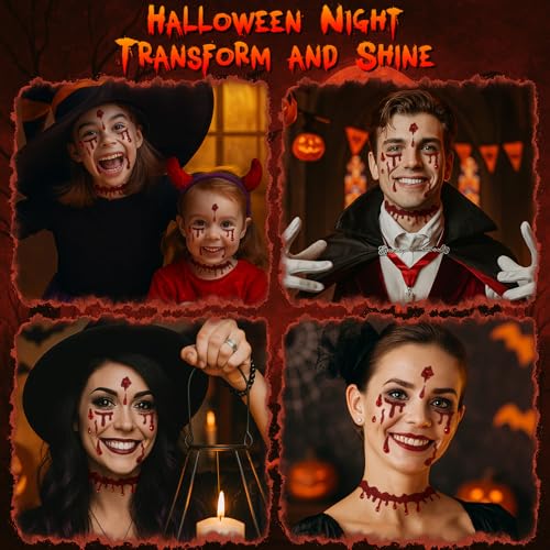 Face Gems Stickers Women for Halloween Vampire Costume Accessories Makeup - Glitter Red Face Jewels Tattoos Stickers for G...