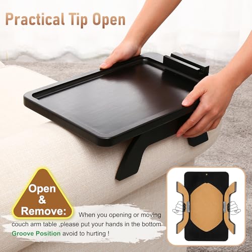 SINWANT Couch Armrest Table, Large Bamboo Couch Arm Table 360° Phone Holder,Foldable Sofa Arm Tray for Eating Drinking Sna...