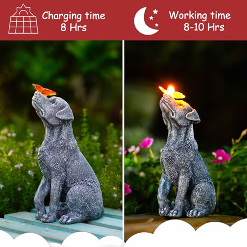 Goodeco Dog Statue with Solar Butterfly - Ideal Gifts for Dad, Mom or Birthdays, Beautifully Crafted Outdoor Decorations t...