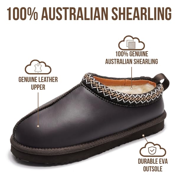 Project Cloud 100% Genuine Leather Womens Slippers with Genuine Australian Shearling Fur Lining Slippers for Women - Non-S...