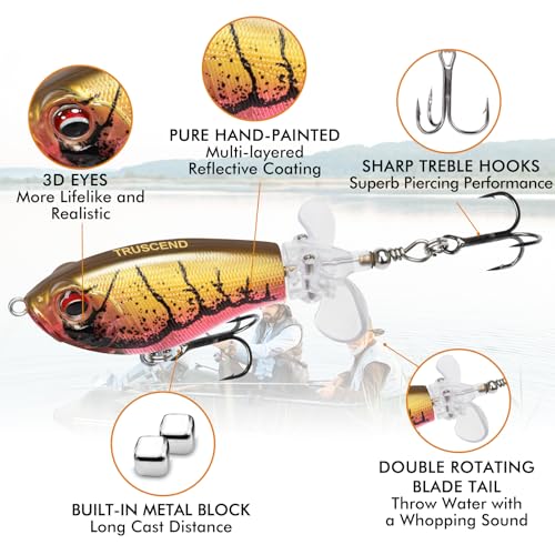 TRUSCEND Top Water Fishing Lures with BKK Hooks, Easy Catch Plopper Lure for Freshwater or Saltwater, Floating Lures for B...