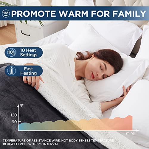 Westinghouse Electric Blanket Queen, Heated Blanket Queen Size with 10 Heating Levels and 1 to 12 Hours Heating Time Setti...