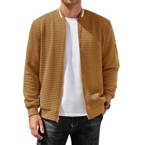 COOFANDY Mens Zip Up Sweater Jacket Waffle Sweatshirt Knit Bomber Lightweight Casual Jackets