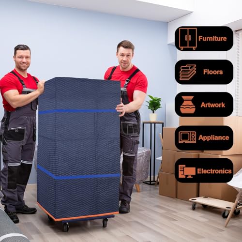 YMTLJHDSY 2 Moving Blankets 72x80in with 1 Elastic Rubber Band (196in Extendable to 400in) – Durable Quilted Moving Blanke...