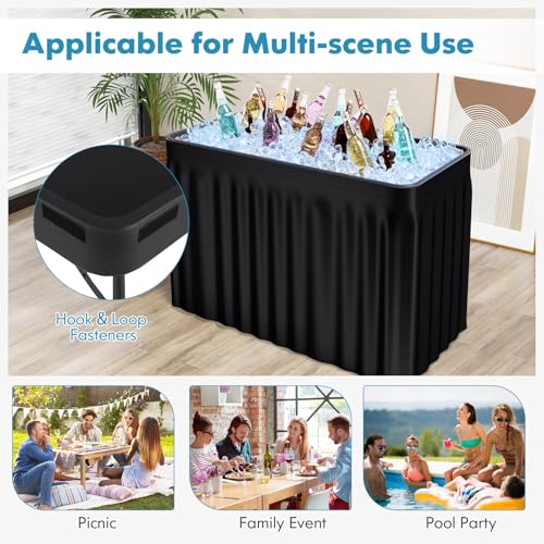 4 Foot Ice Cooler Table, Folding Buffet Cold Food Keeper w/Removable Matching Skirt & Drain Plug, Portable Patio Outdoor C...