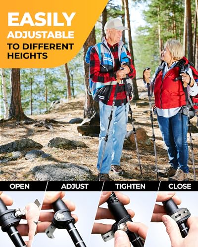 Foxelli Trekking Poles – Lightweight Collapsible Aircraft Grade Aluminum Hiking Poles with Cork Grips Quick Locks & All-Te...