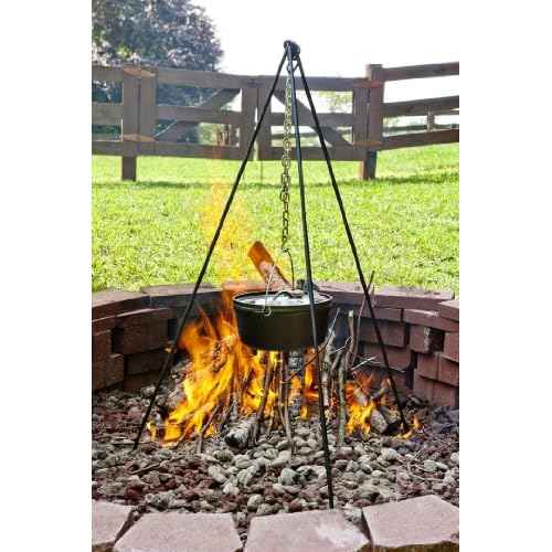 Lodge Campfire Cooking Tripod - Adjustable chain - 40 to 60 Inch Steel Cooking Tripod for Campfire - Adjustable